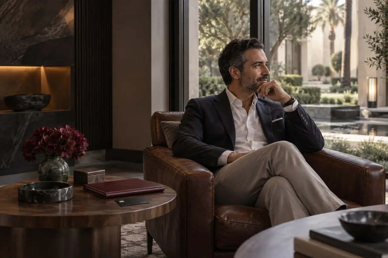 Private banking lounge with a seated client