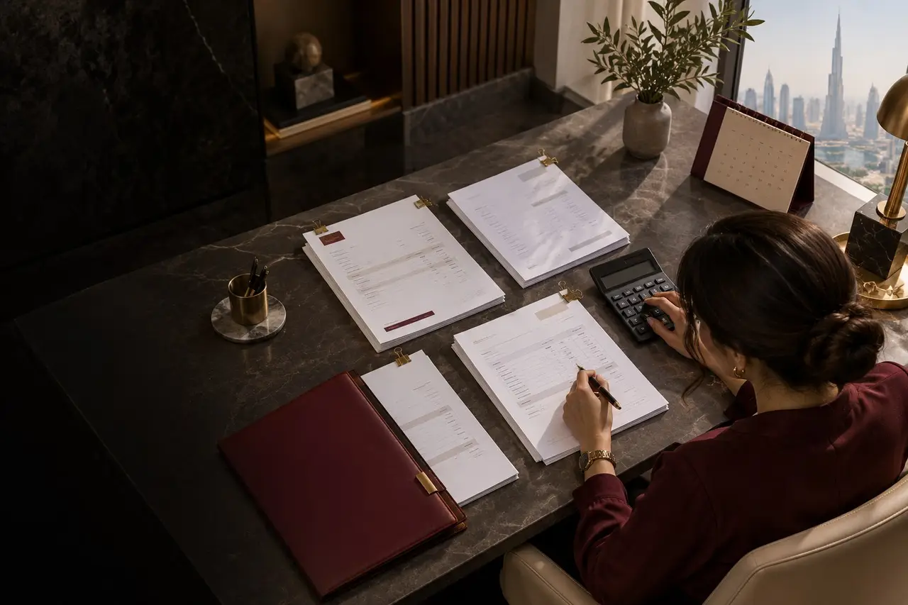 Accountant reconciling quarterly invoices