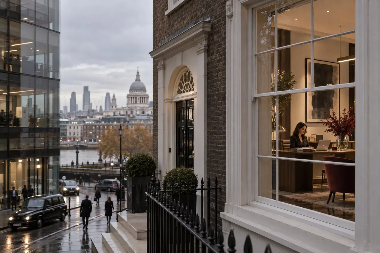 London office overlooking historic and contemporary buildings
