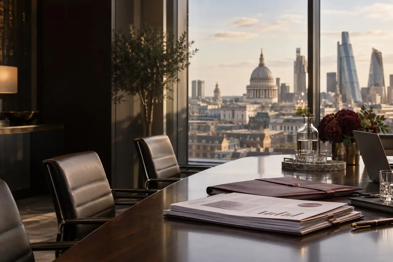 Corporate accounts on a City of London boardroom table